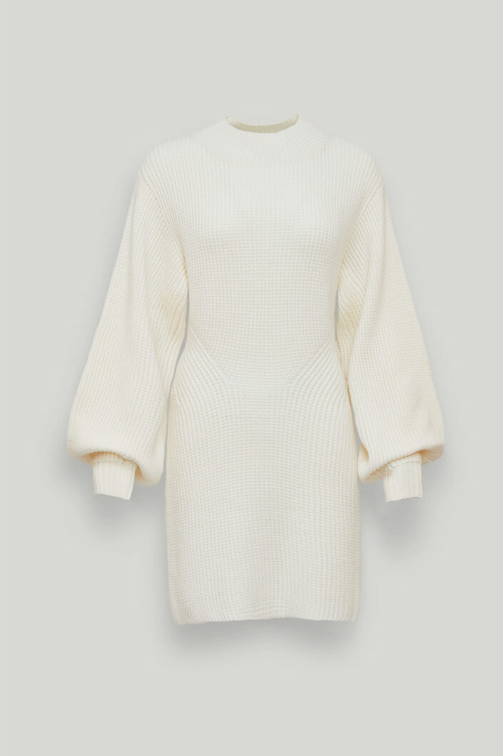 CHAMBRE DE FAN Robe Ivoire Côtelée À Manches Bouffantes Avec Boutons