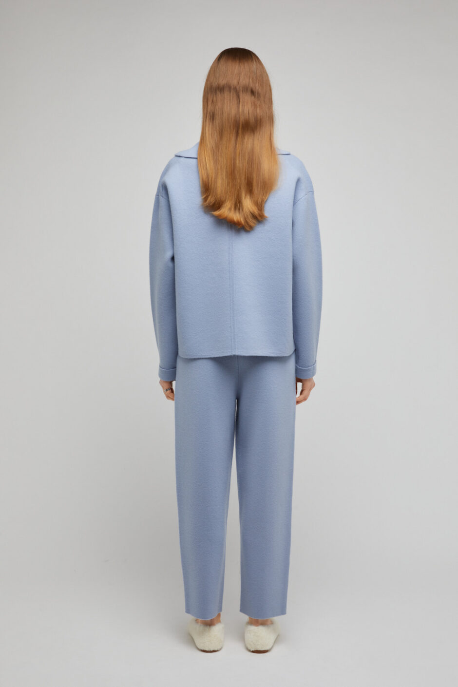 Boiled-Wool Polo Top Pastel Blue