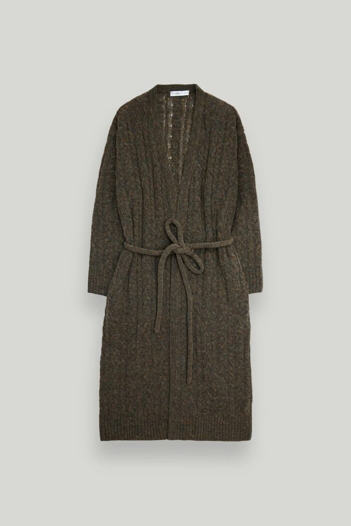 CHAMBRE DE FAN Cardigan Olive En Laine Mérinos Mélangée Torsadée