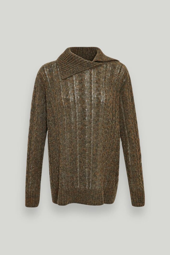 CHAMBRE DE FAN Pull Olive En Laine Mérinos Mélangée Torsadée