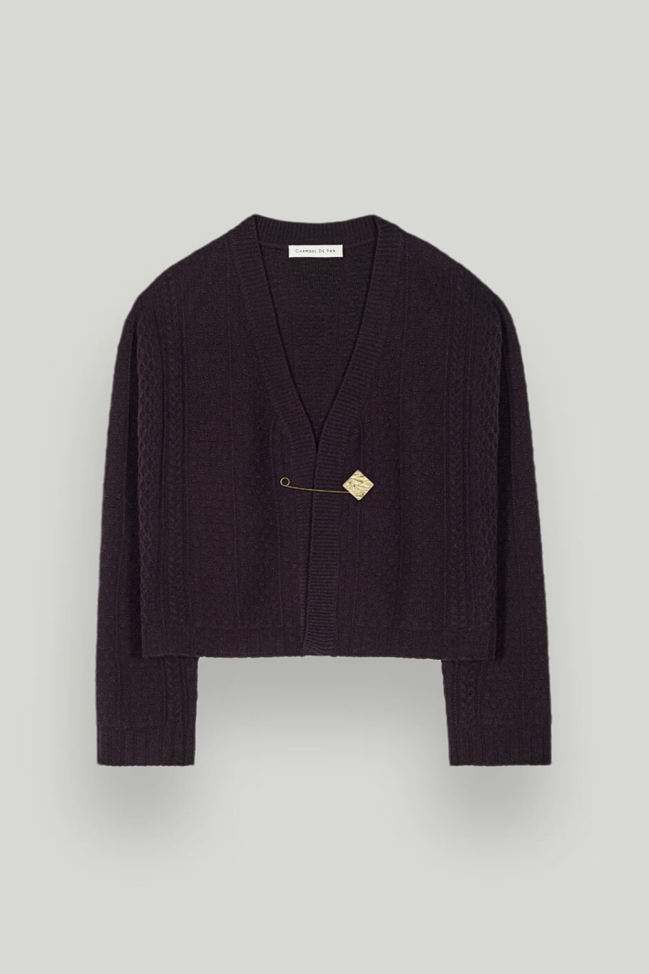 Merino Wool+ Cable Knitted Cardigan With Golden Metal Pin