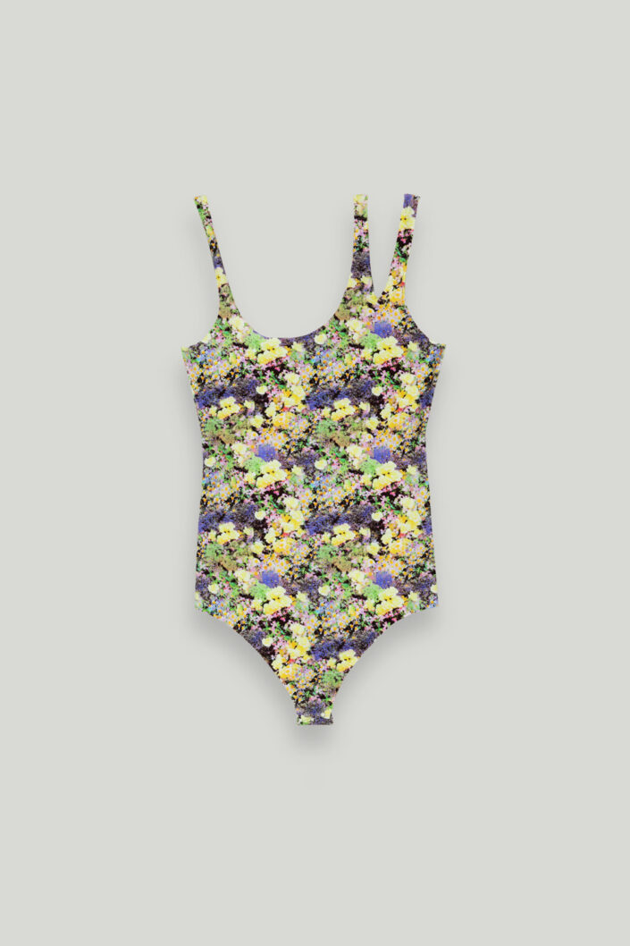 CHAMBRE DE FAN【Florist Series】Bodysuit Vert Imprimé Asymétrique