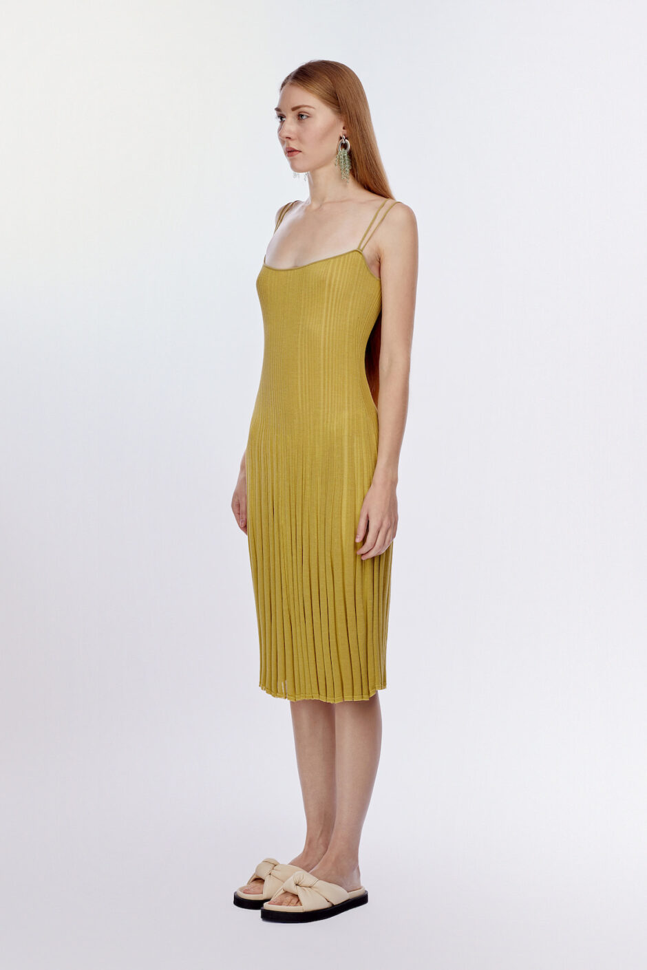 Gradient Two Tone Ribbed Slip Dress Moss