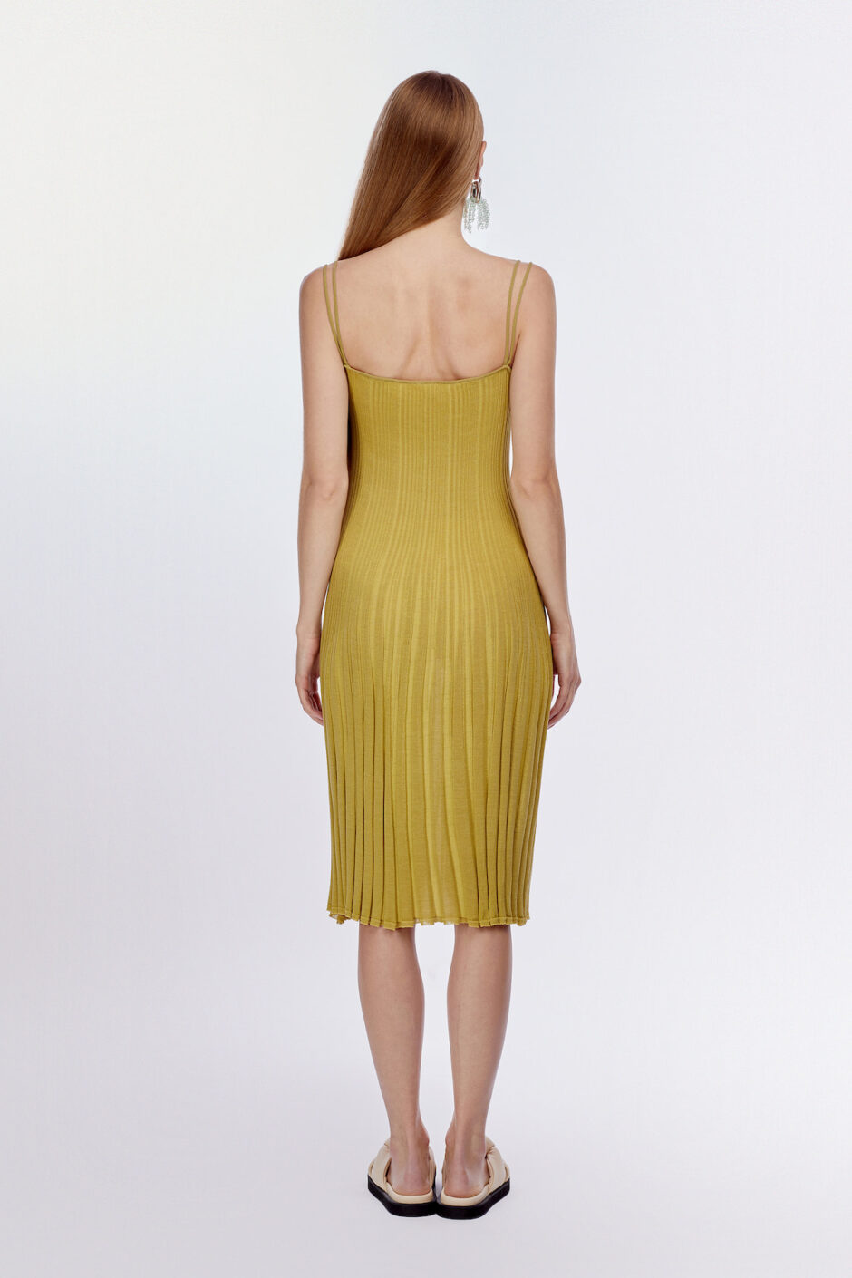 Gradient Two Tone Ribbed Slip Dress Moss