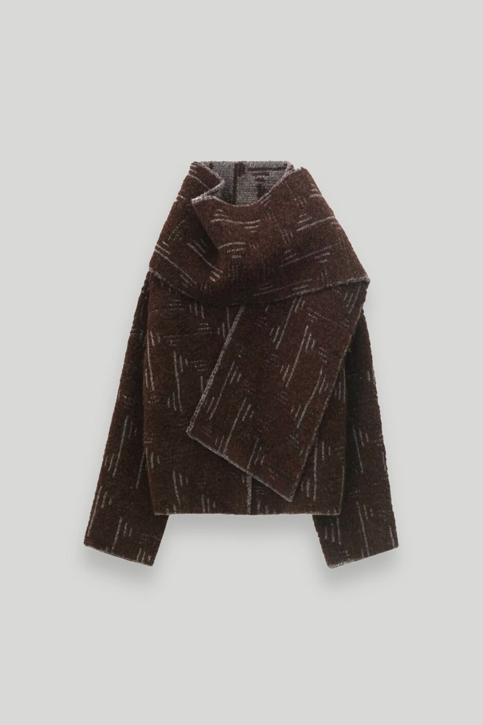 Bouclé Alpaca Jacquard Coat With Scarf Brown